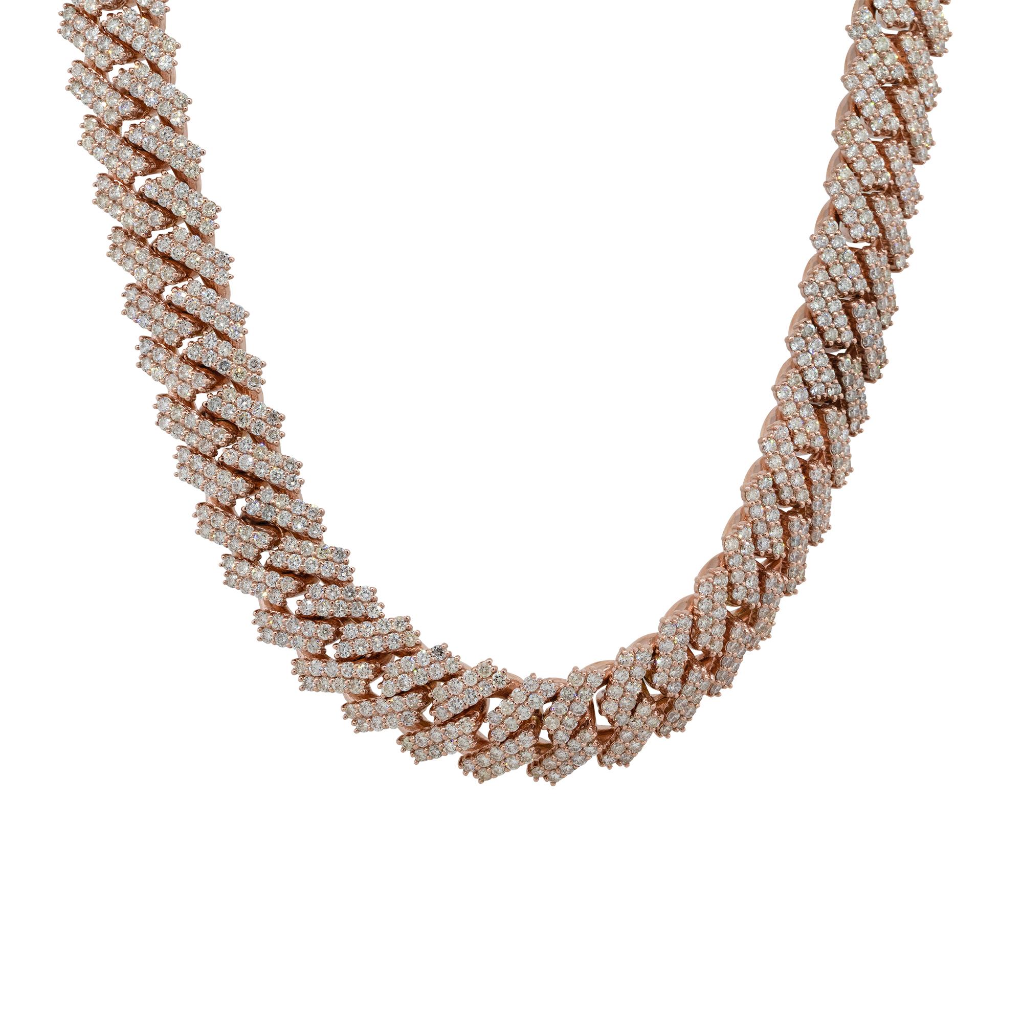 Moderno Collana a catena cubana con pave di diamanti in oro rosa 10k in vendita