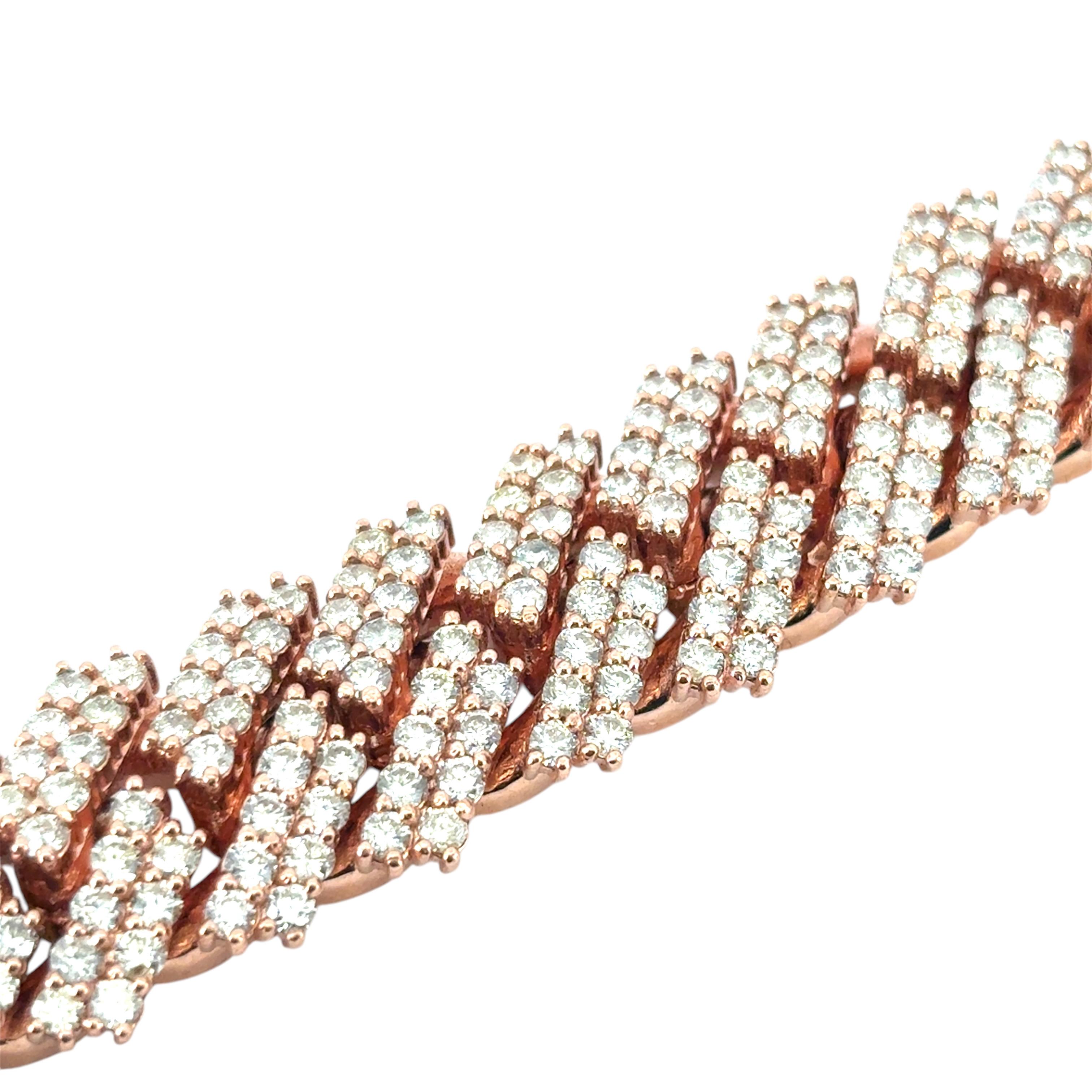 Collana a catena cubana con pave di diamanti in oro rosa 10k In condizioni ottime in vendita a Boca Raton, FL
