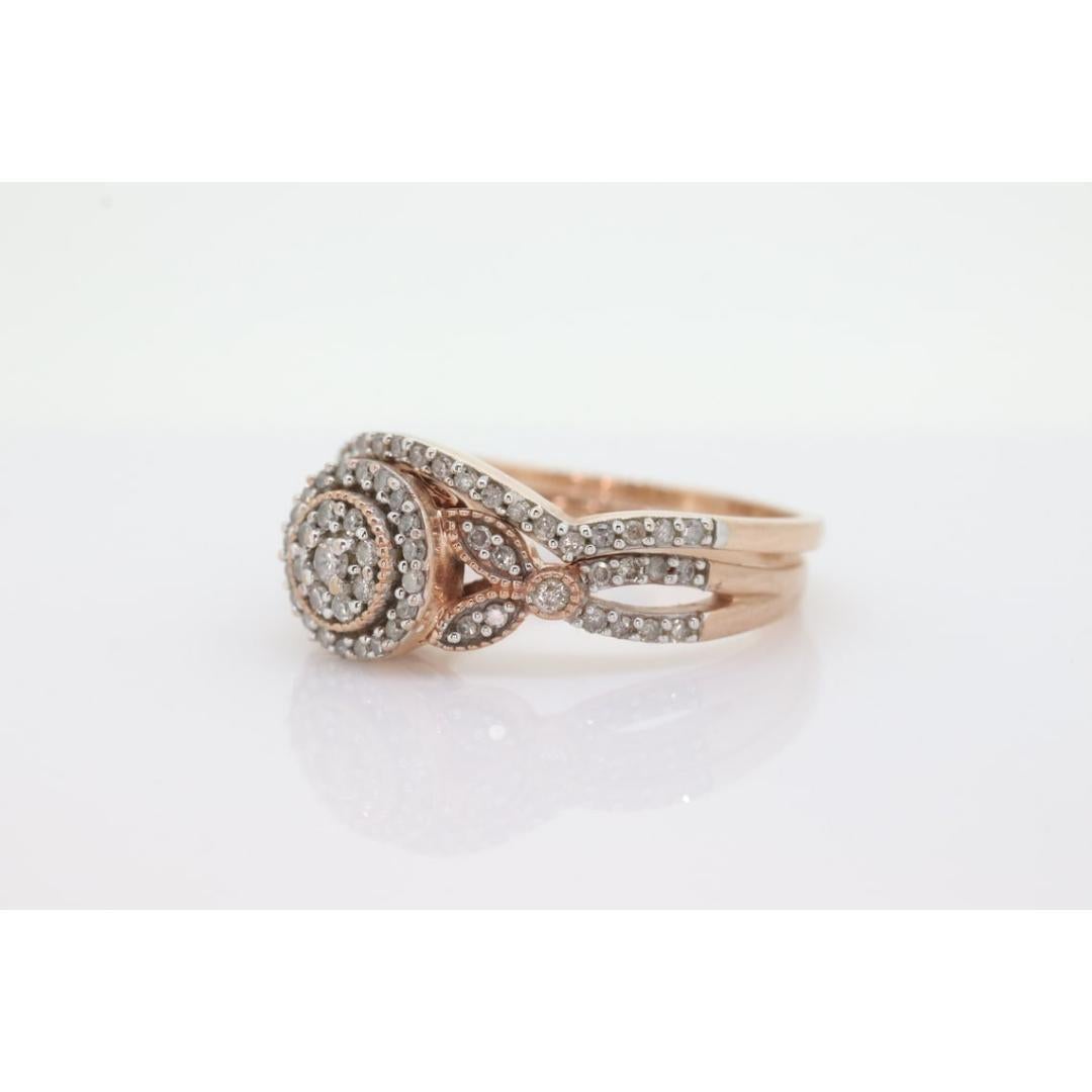 Women's 10k Rose Gold Diamond Wedding Ring set. Diamond Cluster Halo Wedding Set. For Sale