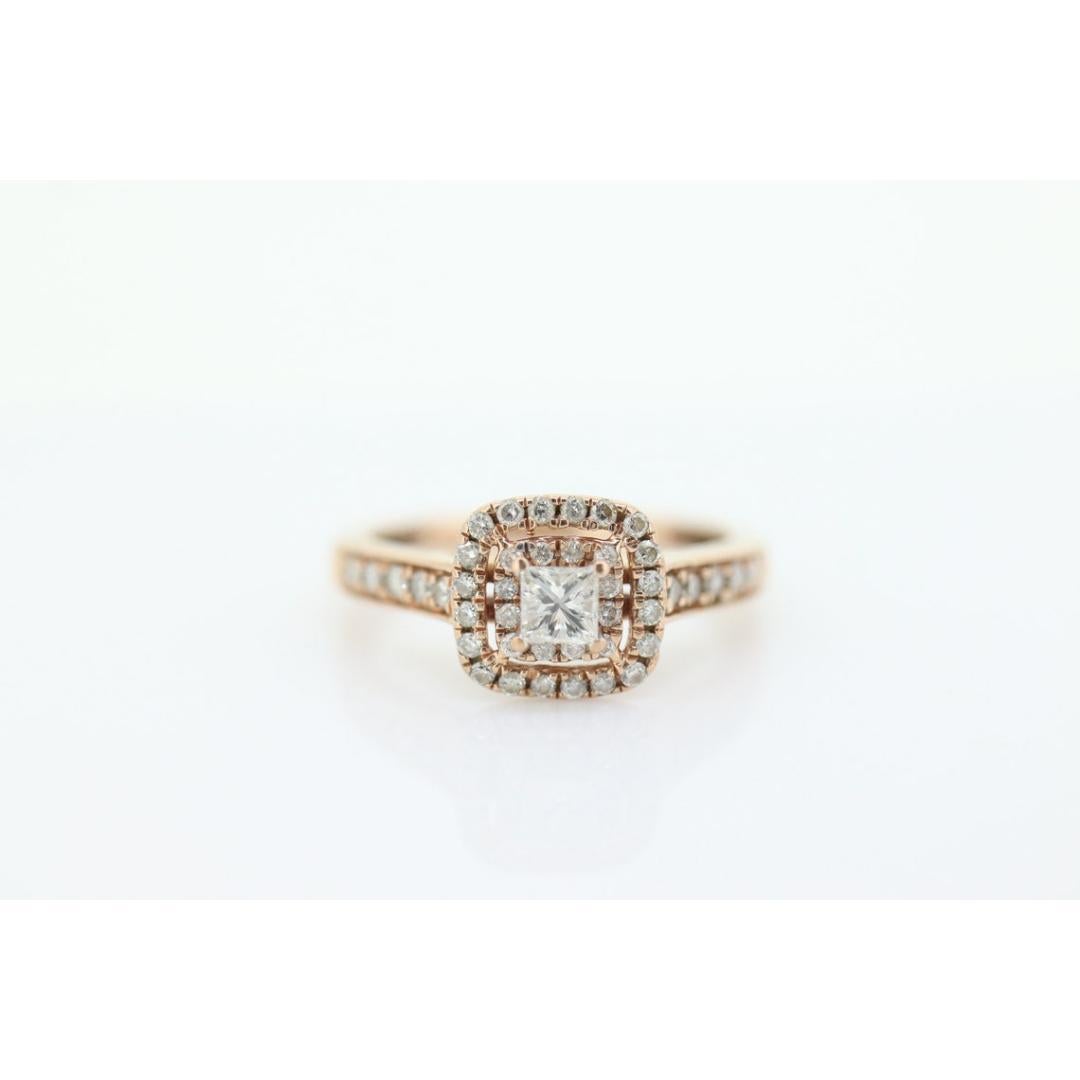 10k Rose Gold Diamond Wedding Ring set. Princess cut Double Halo Wedding Set. For Sale 6