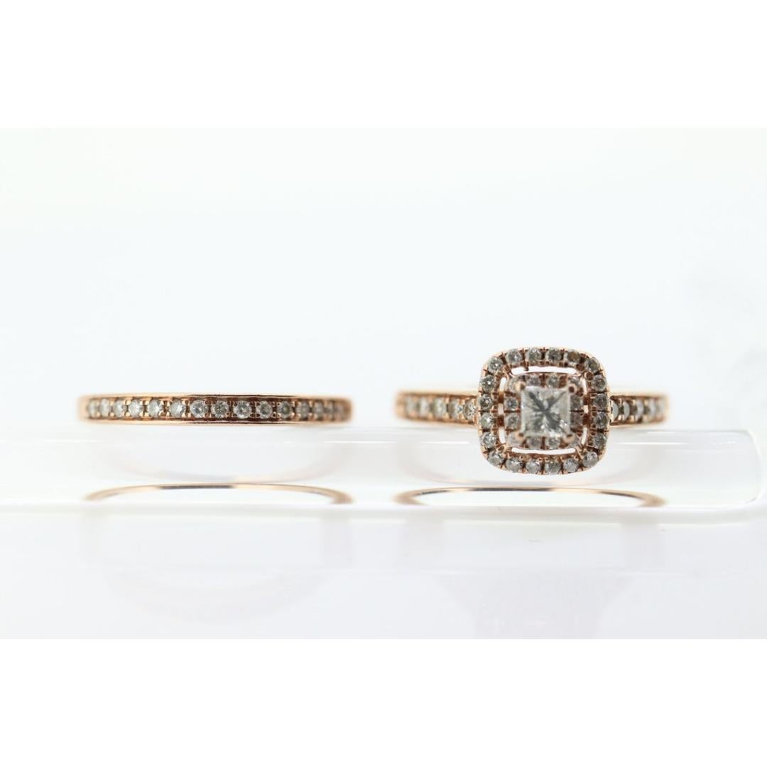 10k Rose Gold Diamond Wedding Ring set. Princess cut Double Halo Wedding Set. For Sale 7