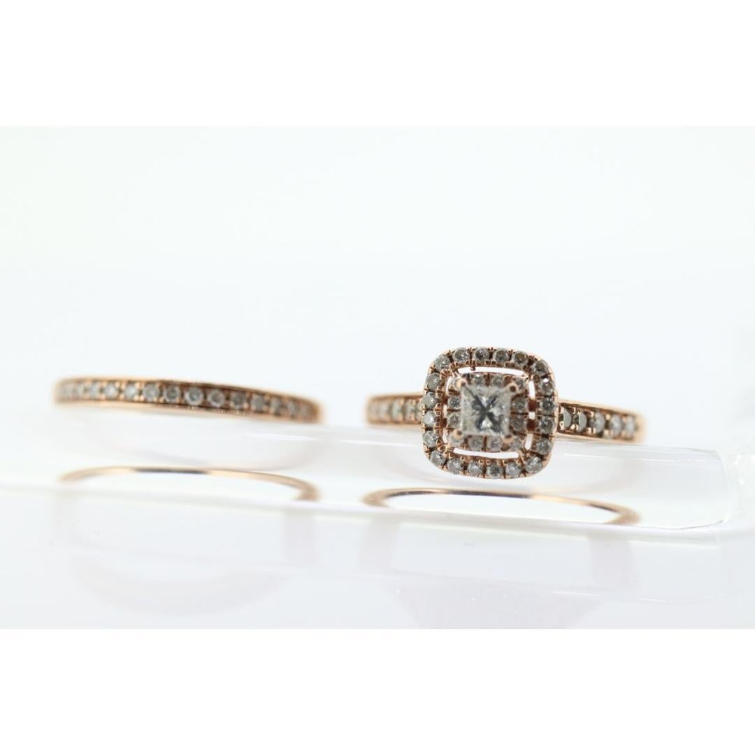 10k Rose Gold Diamond Wedding Ring set. Princess cut Double Halo Wedding Set. In Good Condition For Sale In Port Charlotte, FL