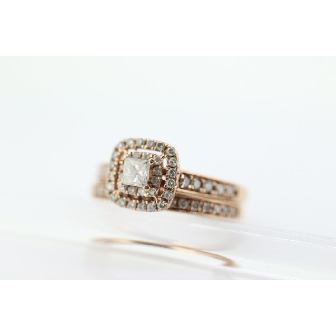 Women's 10k Rose Gold Diamond Wedding Ring set. Princess cut Double Halo Wedding Set. For Sale