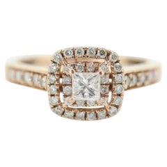 Anneau de mariage en or rose 10k avec diamant. Ensemble de mariage double halo de coupe Princesse.