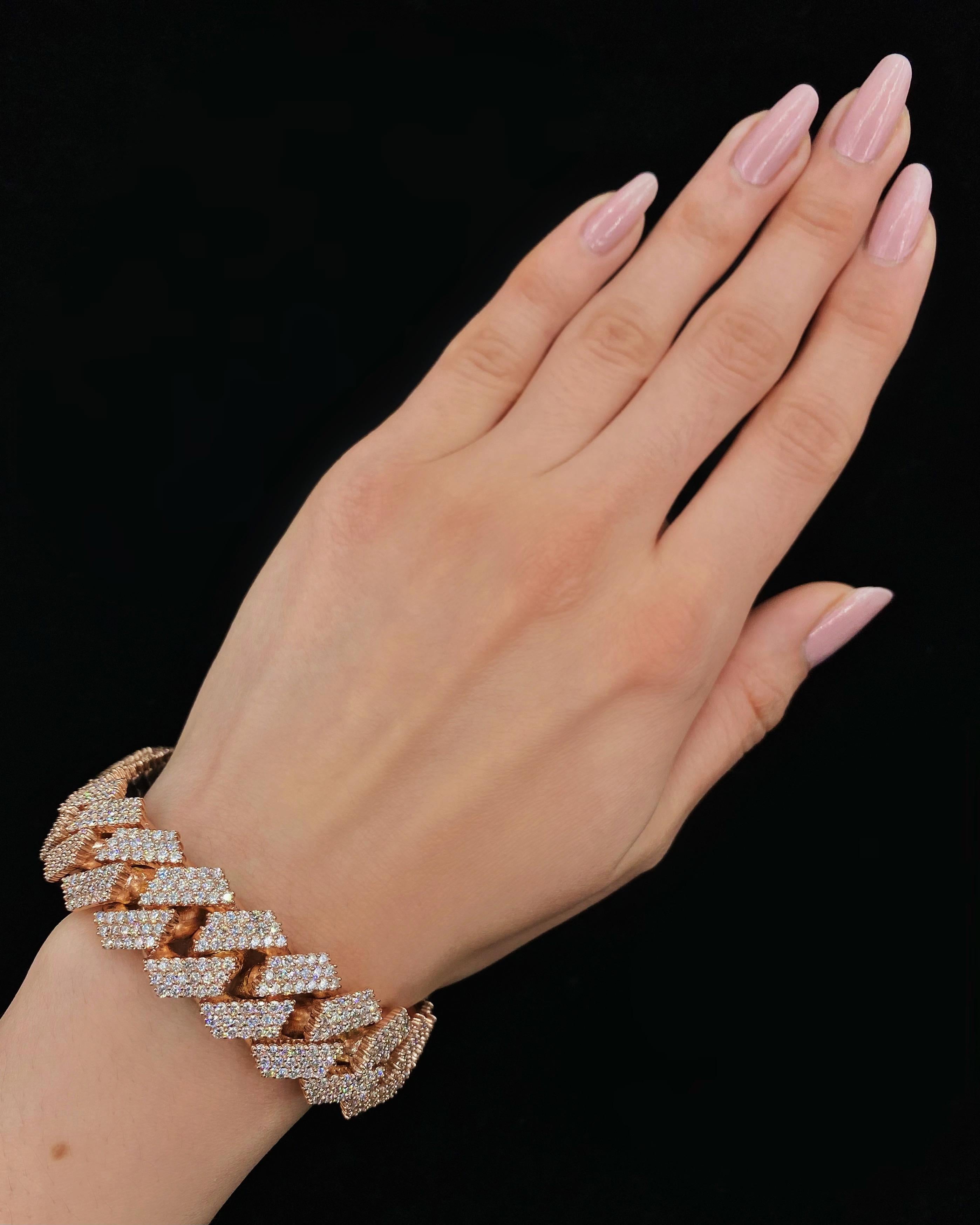 10k Roségold Mode Cuban Glieder-Diamant-Armband mit 19,80 Karat TDW für Damen oder Herren im Angebot