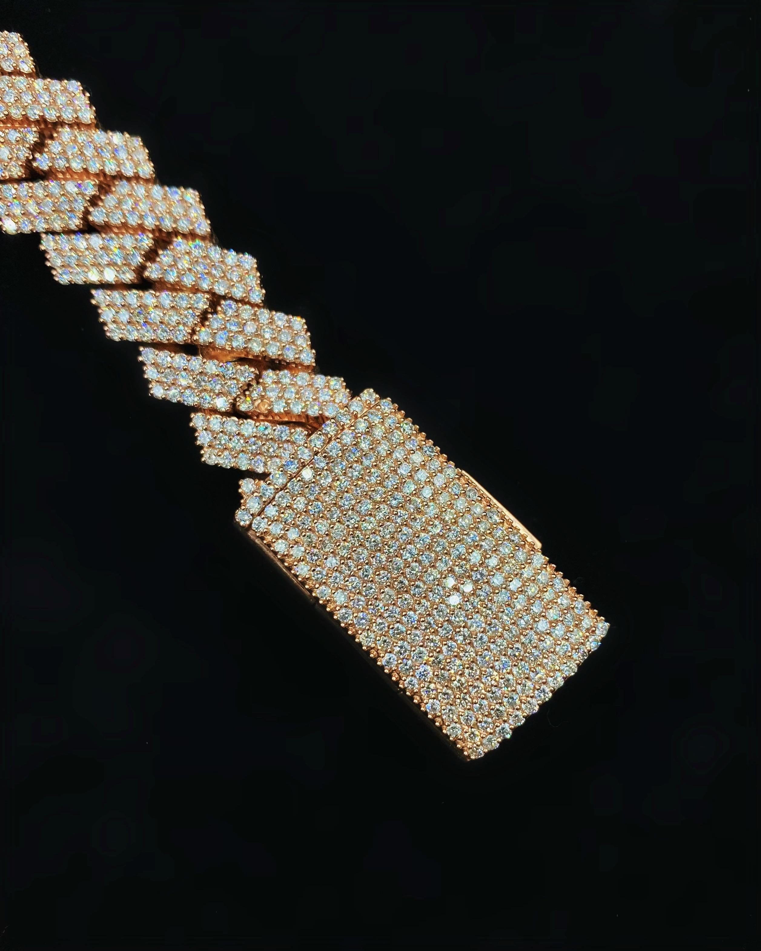 10k Roségold Mode Cuban Glieder-Diamant-Armband mit 19,80 Karat TDW im Angebot 1