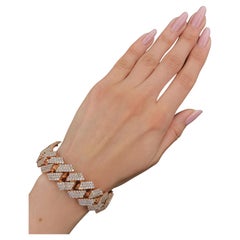 Bracciale cubano con diamanti A Link in oro rosa 10k con TDW di 19,80 carati