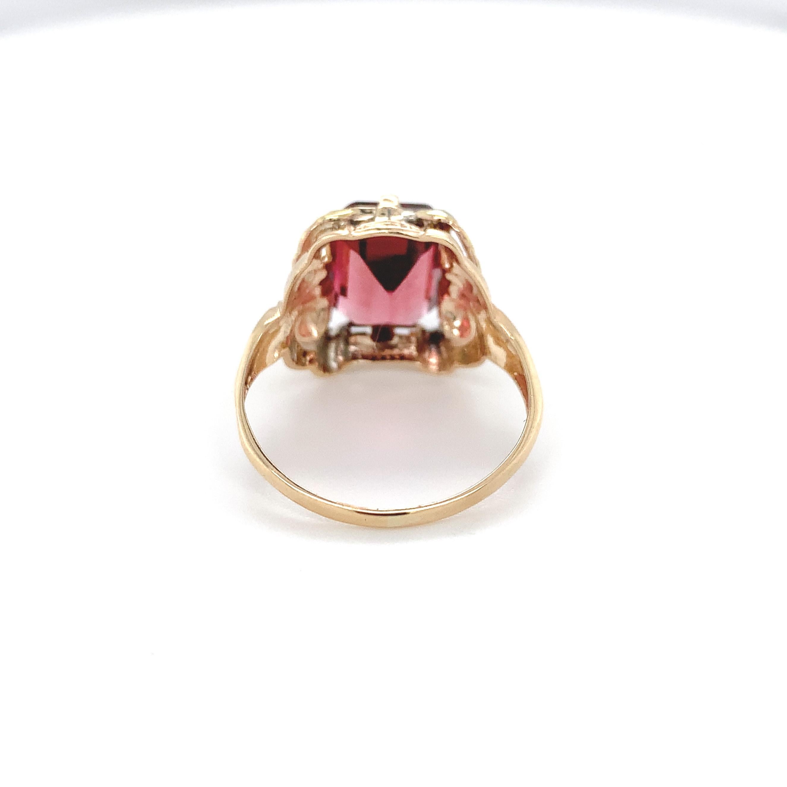 10K Rose Gold Filigree 3.80 carat Pink Tourmaline Ring In Good Condition For Sale In Big Bend, WI