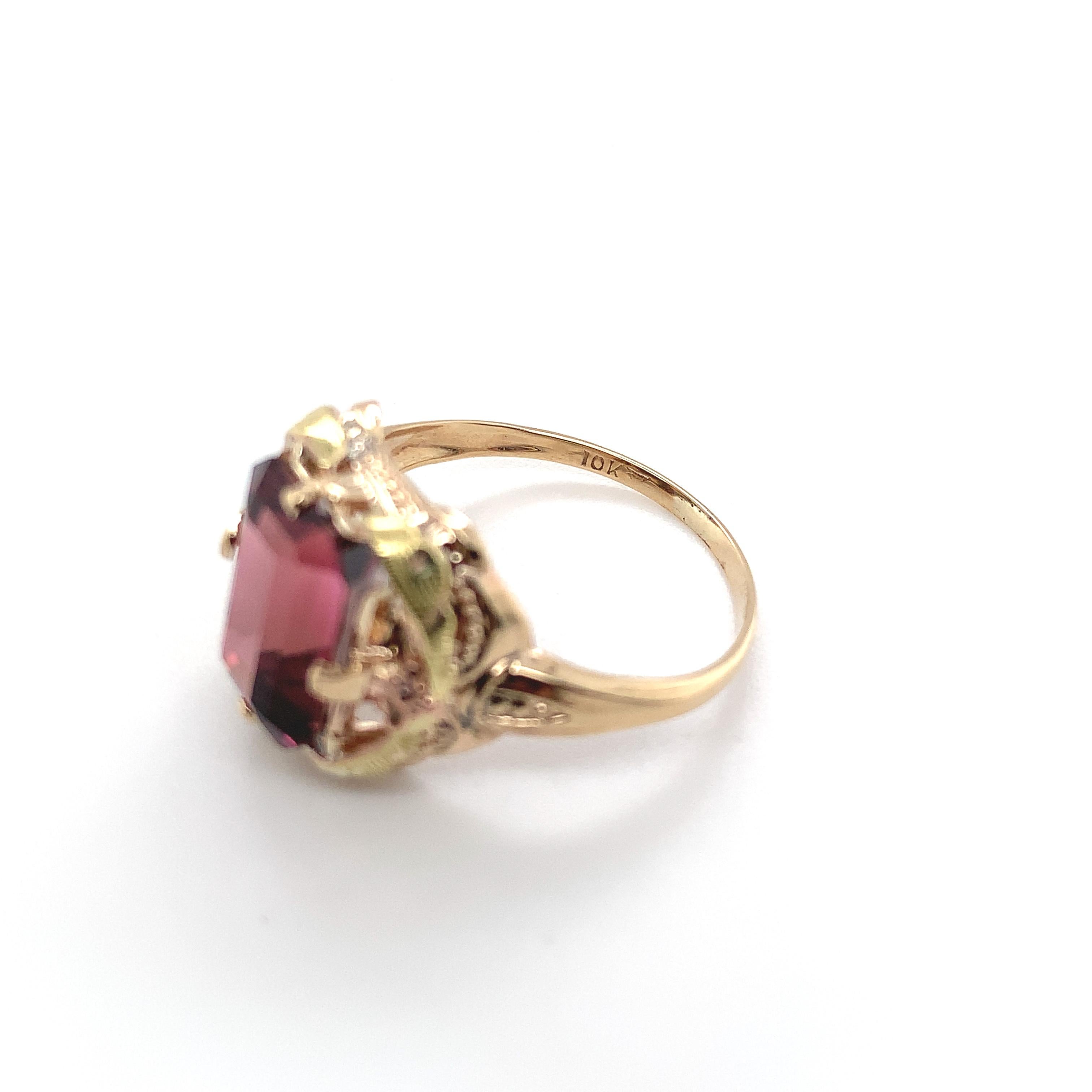 10K Rose Gold Filigree 3.80 carat Pink Tourmaline Ring For Sale 3