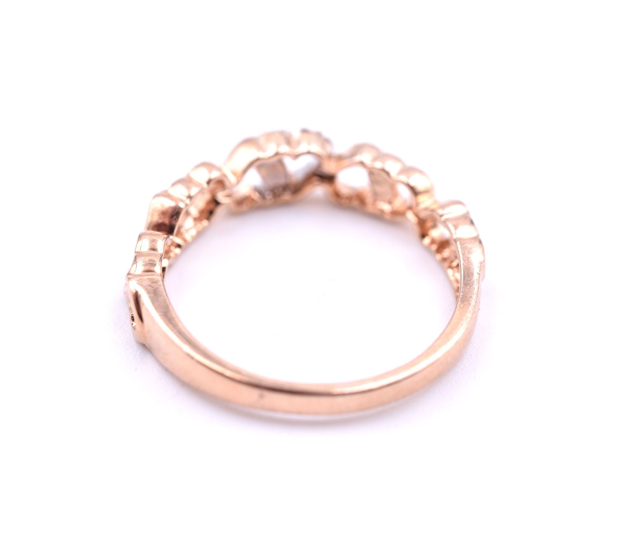 Round Cut 10 Karat Rose Gold Heart Band with Diamonds