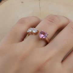 10k Rose Gold Heart Cut 1.8 TCW Pink Sapphire Diamond Open Band Ring