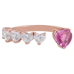 10k Rose Gold Heart Cut 1.8 TCW Pink Sapphire Diamond Open Band Ring