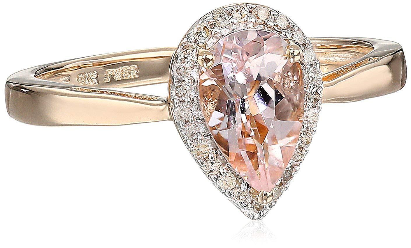 10 Karat Rose Gold Morganite Pear with Diamond Halo Ring For Sale at ...