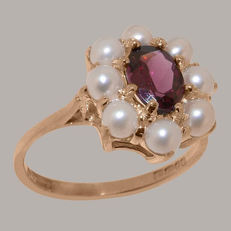 For Sale:  10k Rose Gold Natural Garnet & Pearl Womens Cluster Ring Customizable 2