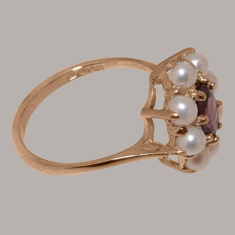 For Sale:  10k Rose Gold Natural Garnet & Pearl Womens Cluster Ring Customizable 4