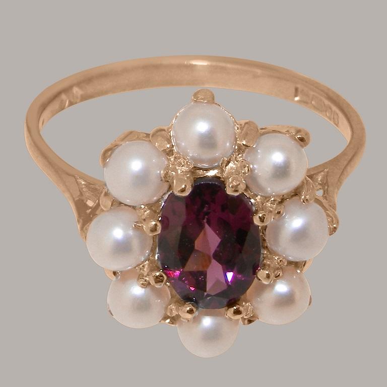 For Sale:  10k Rose Gold Natural Garnet & Pearl Womens Cluster Ring Customizable 5