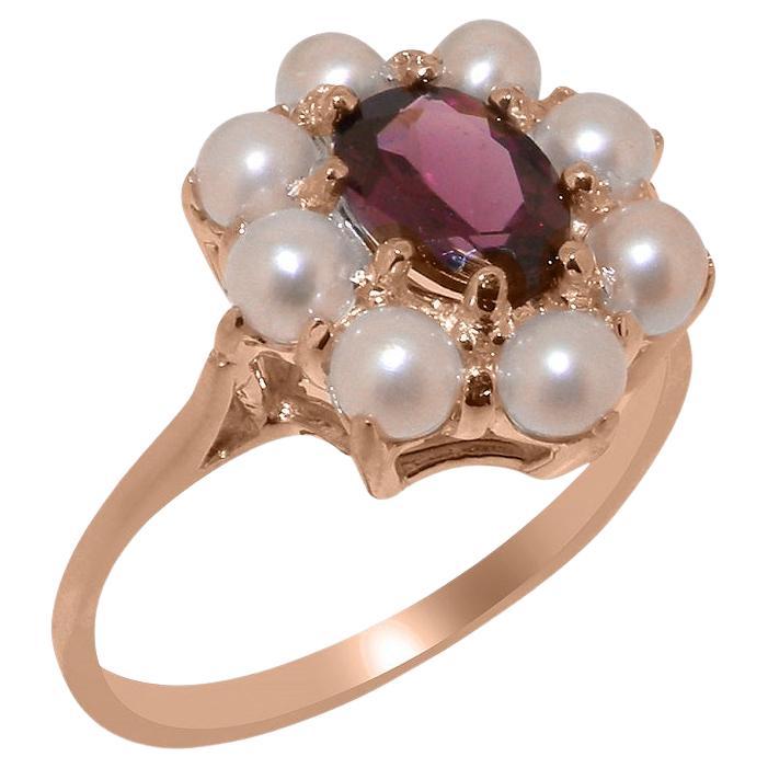 For Sale:  10k Rose Gold Natural Garnet & Pearl Womens Cluster Ring Customizable