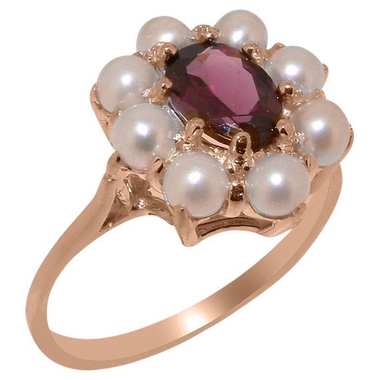 Customizable 10k Rose Gold Natural Garnet and Pearl Womens  Solid 10K Pearl & Diamond Cluster Ring main image 0