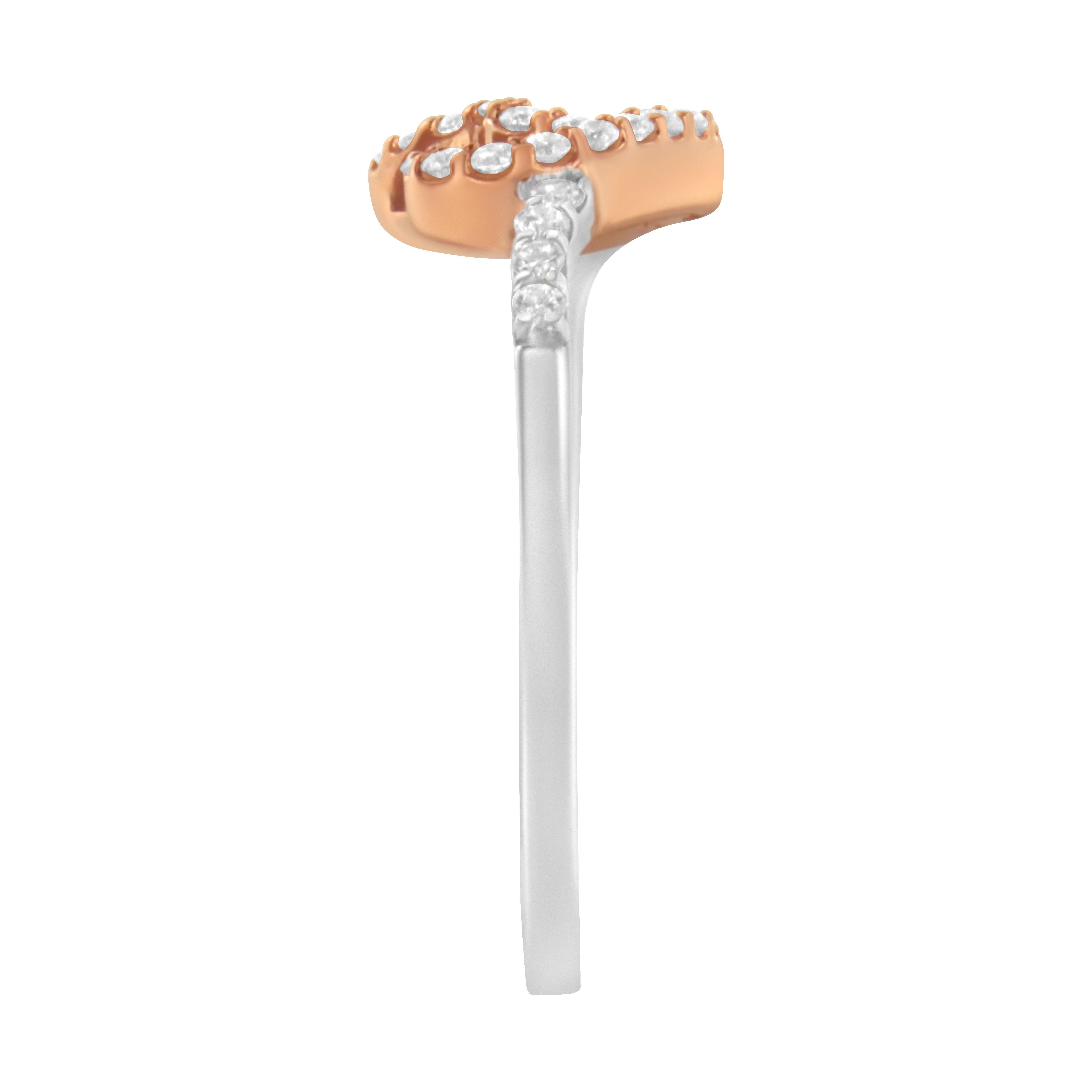 Moderne Bague de promesse en or rose 10K sur argent sterling 925 avec diamant 1/5 Cttw en vente