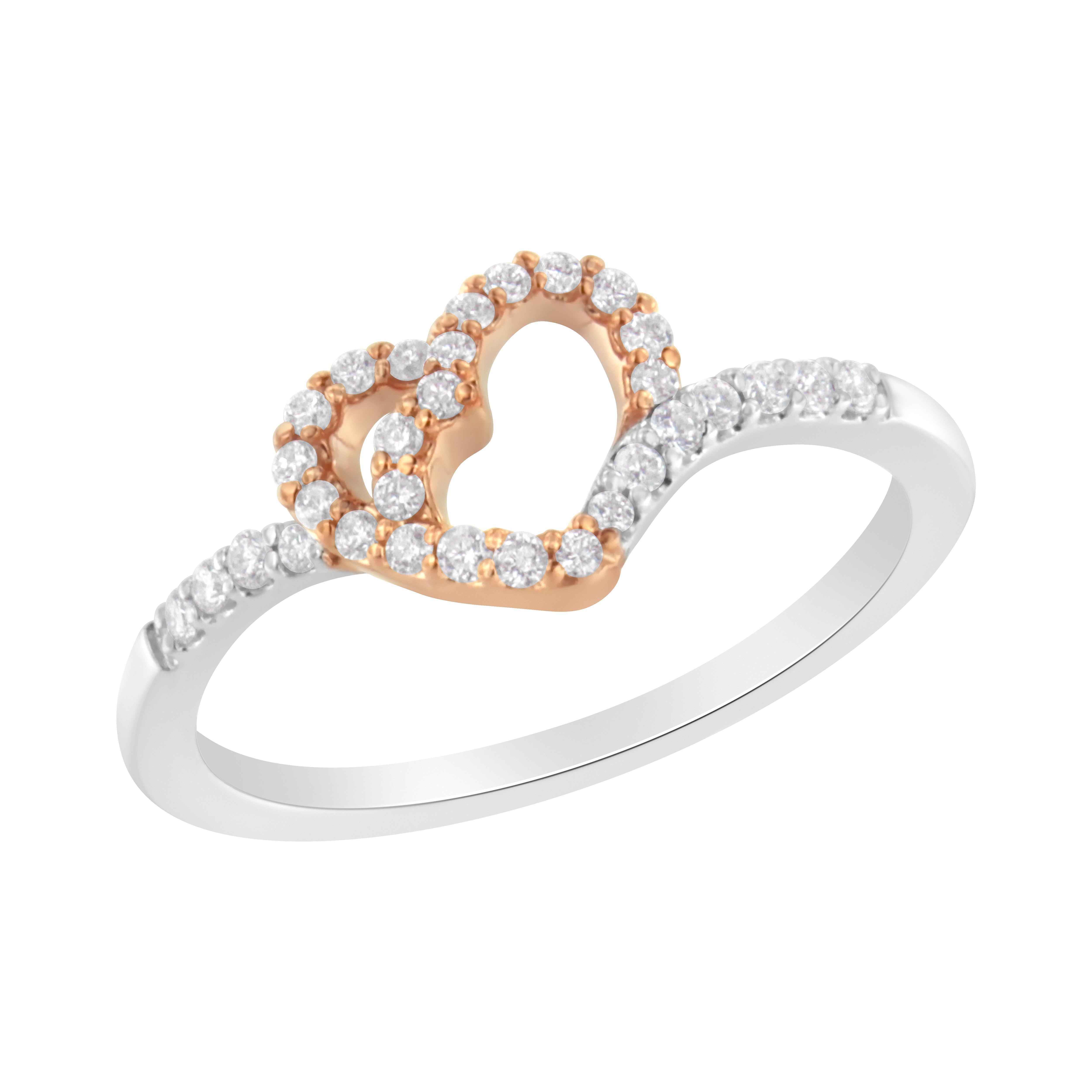 Bague de promesse en or rose 10K sur argent sterling 925 avec diamant 1/5 Cttw Pour femmes en vente