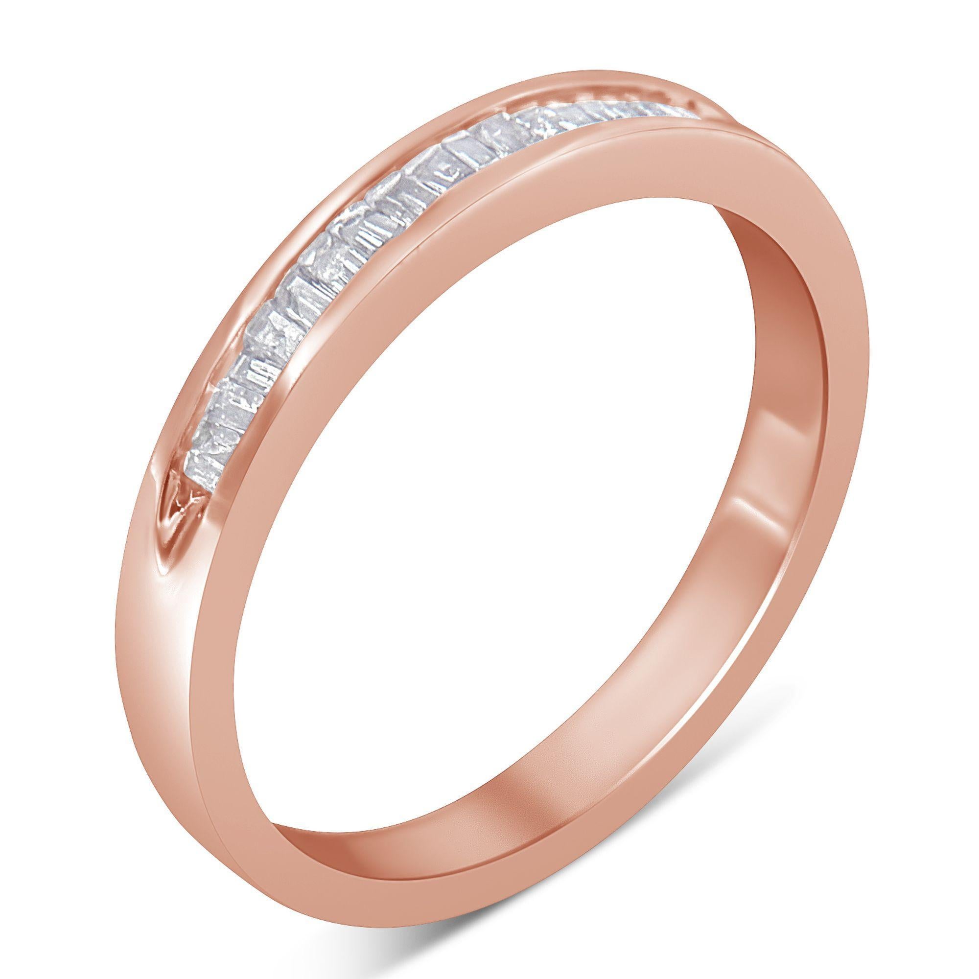 10K Rose Gold über .925 Sterling Silber 1/5 Cttw Diamond Stackable Band Ring (Baguetteschliff) im Angebot