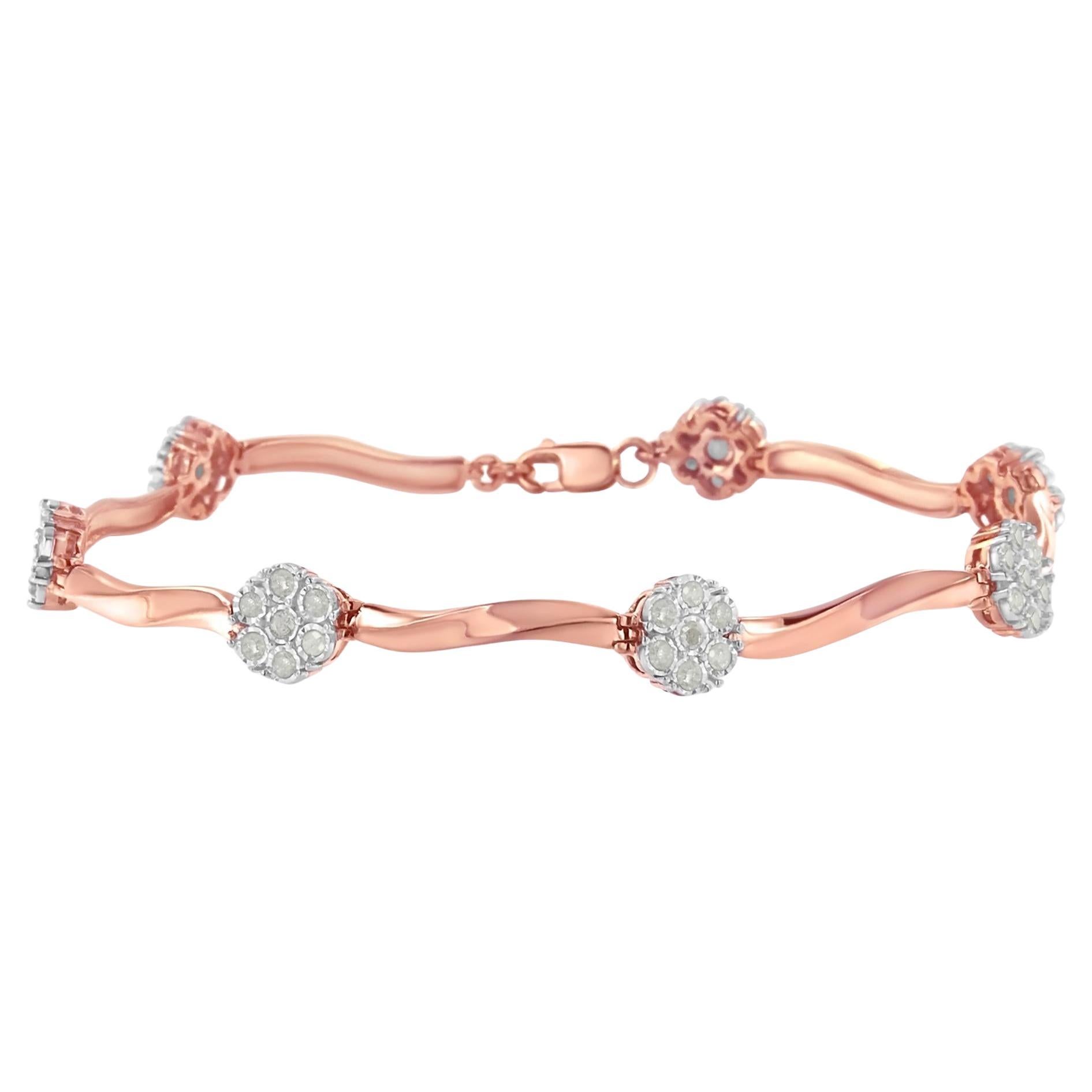 10K Rose Gold Over .925 Sterling Silver 1.0 cttw Diamond Floral Link Bracelet