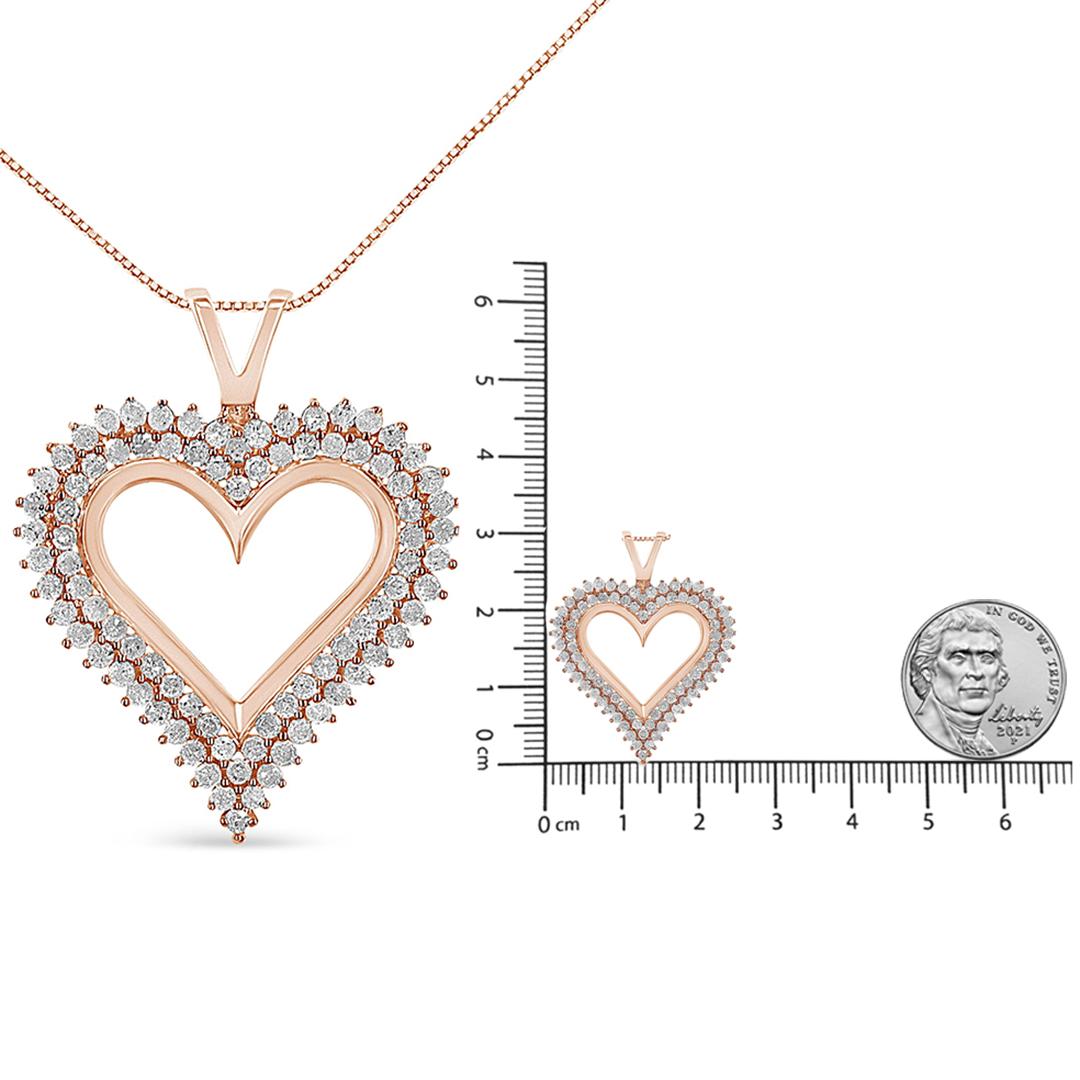 10K Rose Gold Over .925 Sterling Silver 1.0 Cttw Diamond Heart Pendant Necklace In New Condition For Sale In New York, NY