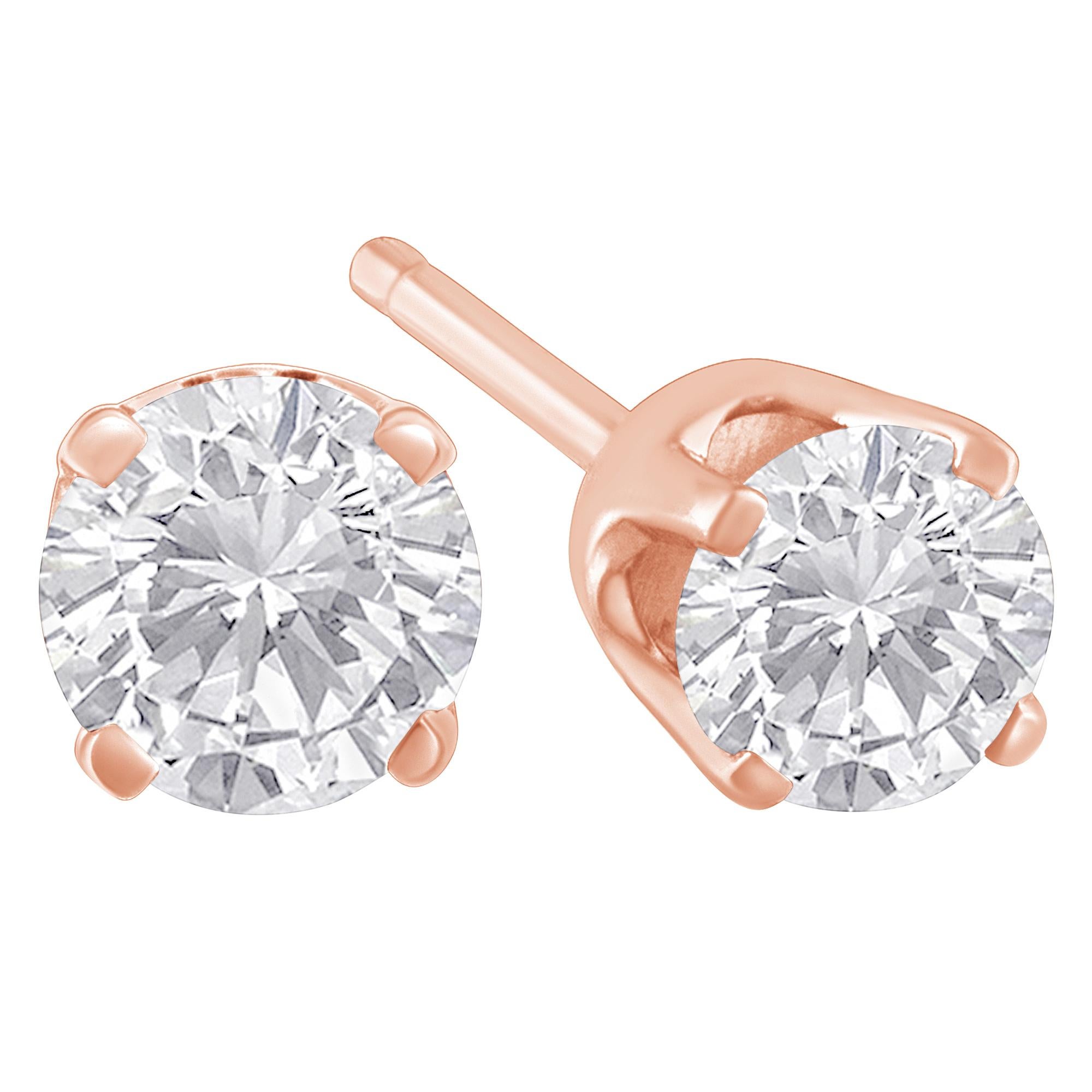 Moderne Boucle d'oreille classique en or rose 10K sur argent sterling .925 avec diamant de 3/4 carat