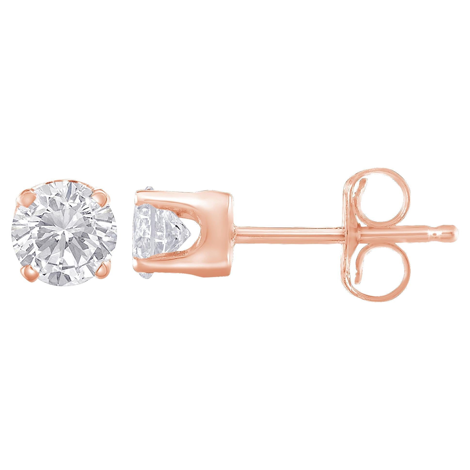Boucle d'oreille classique en or rose 10K sur argent sterling .925 avec diamant de 3/4 carat