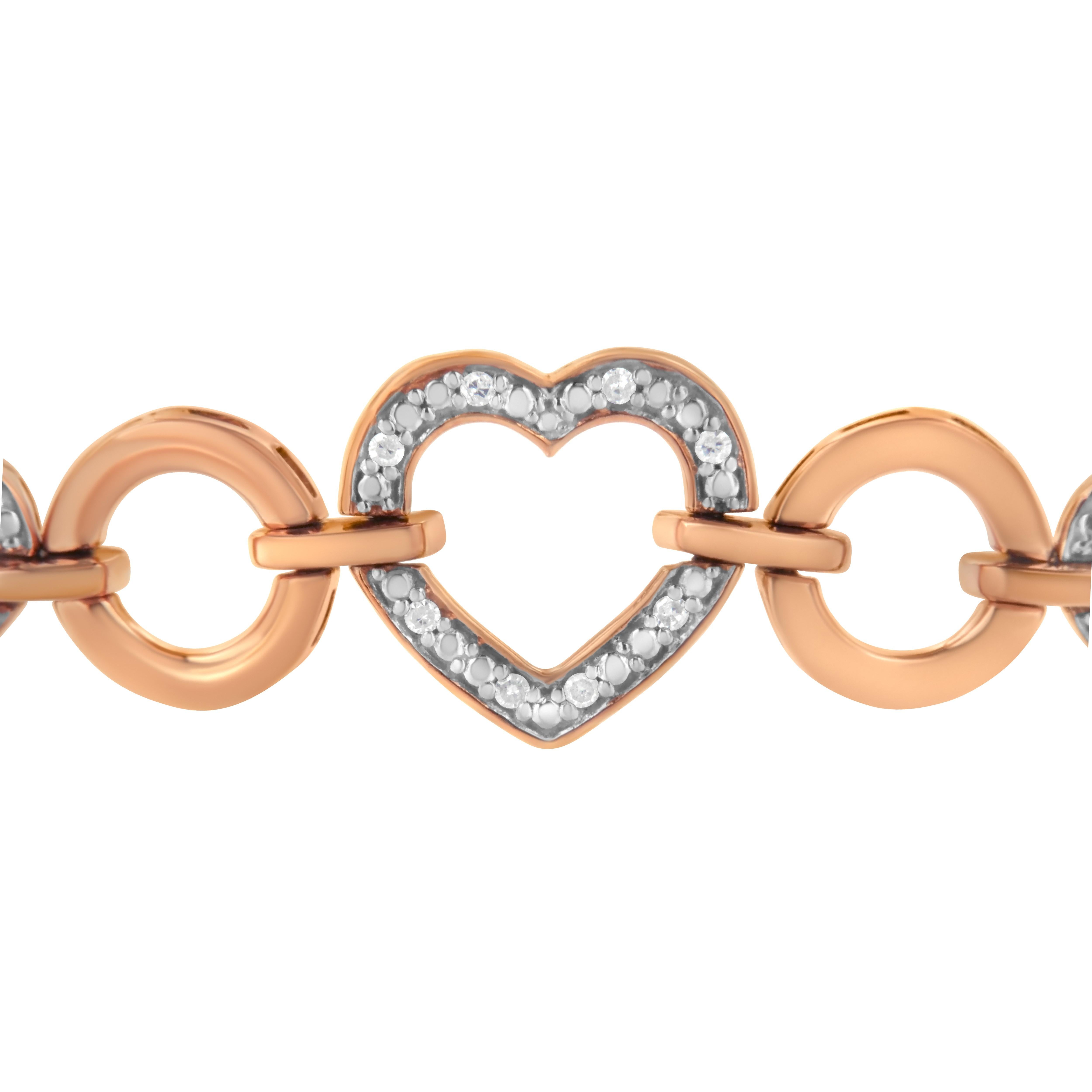 Taglio rotondo Bracciale Bolo regolabile con diamanti da 1/10 di carato in oro rosa 10K e argento in vendita