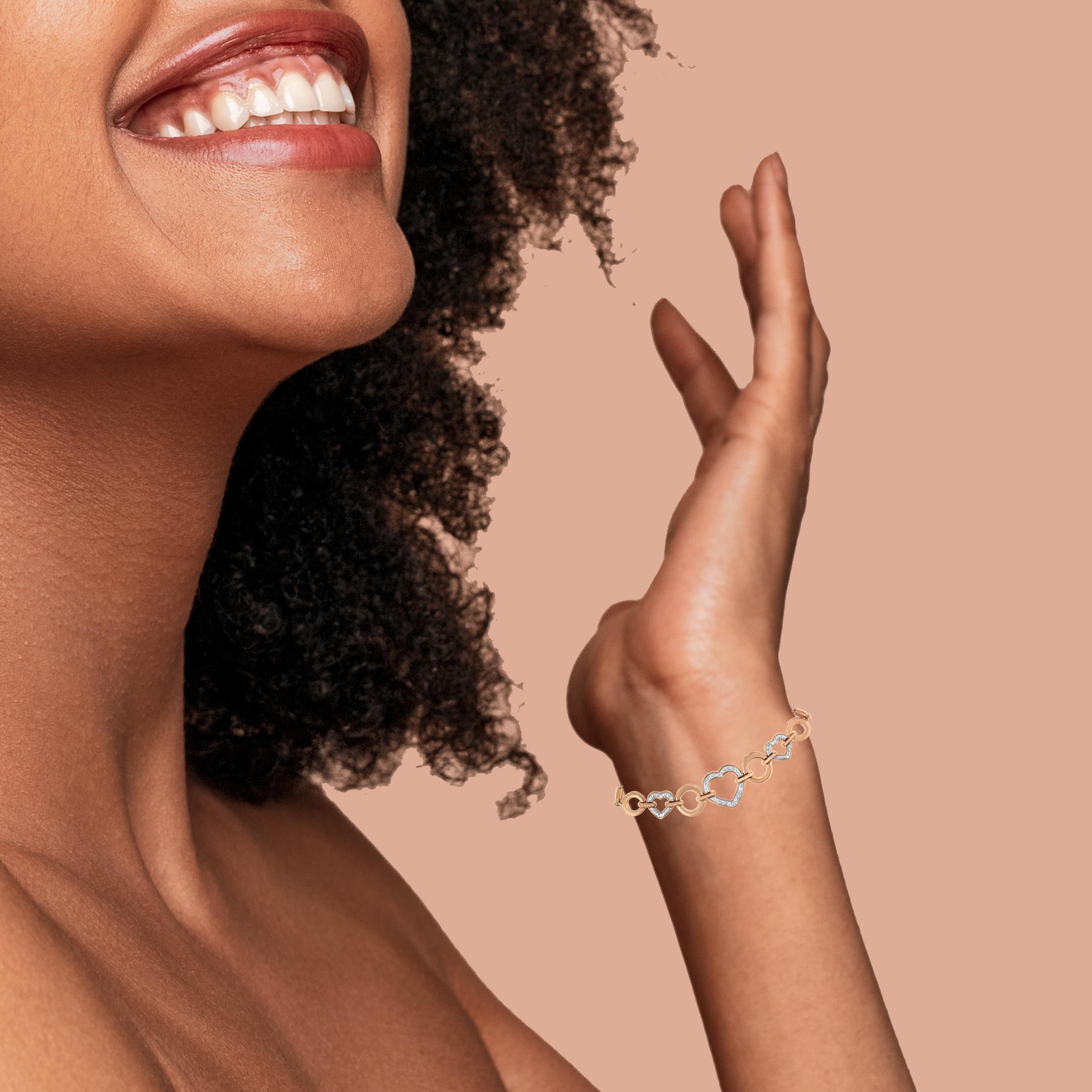 Donna Bracciale Bolo regolabile con diamanti da 1/10 di carato in oro rosa 10K e argento in vendita