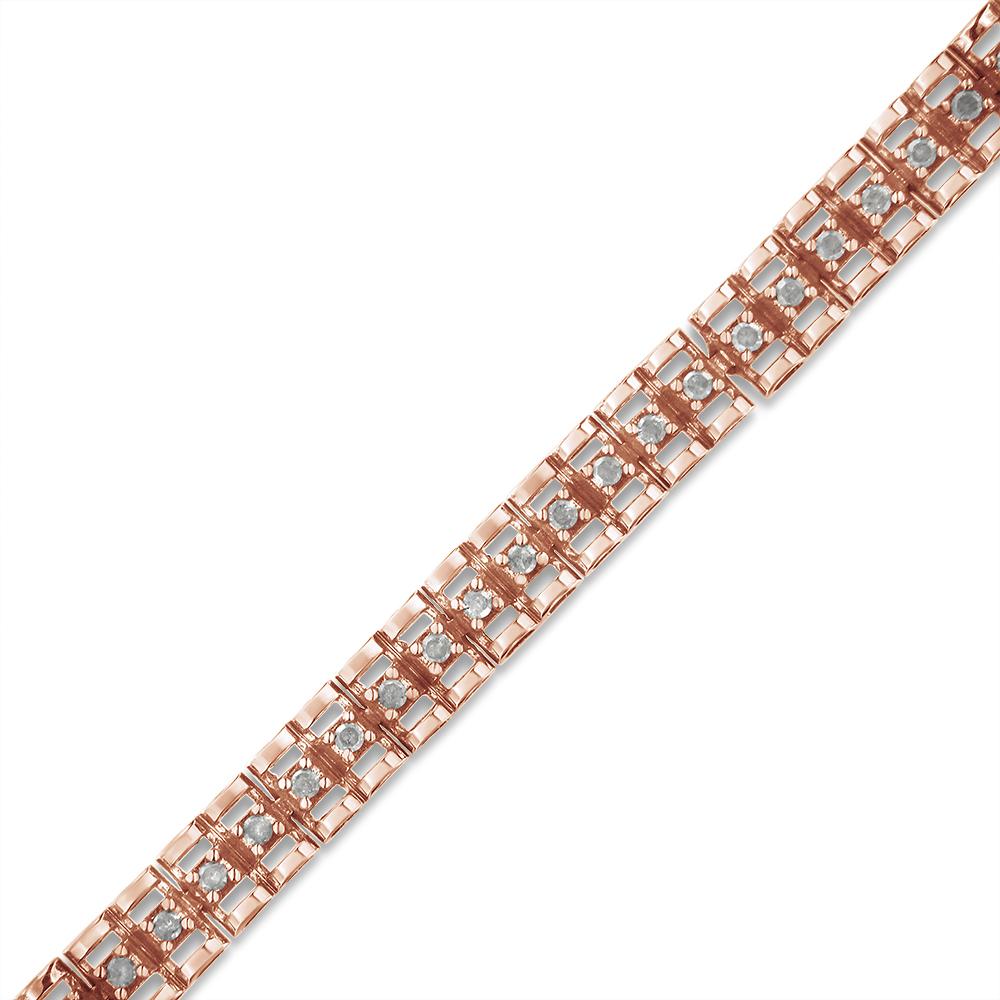 Contemporain Bracelet tennis à double maillons en or rose 10 carats sur argent avec diamants de 1/2 carat en vente