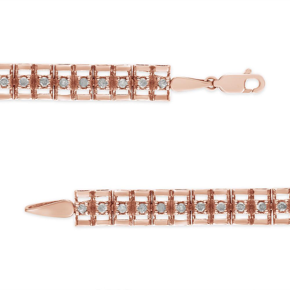 Taille ronde Bracelet tennis à double maillons en or rose 10 carats sur argent avec diamants de 1/2 carat en vente