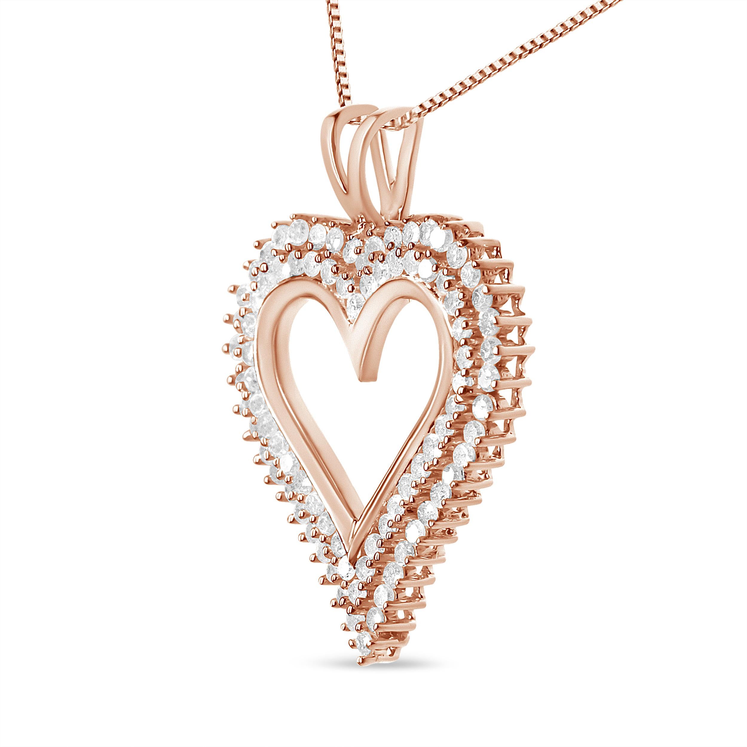 Modern 10K Rose Gold over Silver 1/2 Carat Diamond Heart Pendant Necklace For Sale