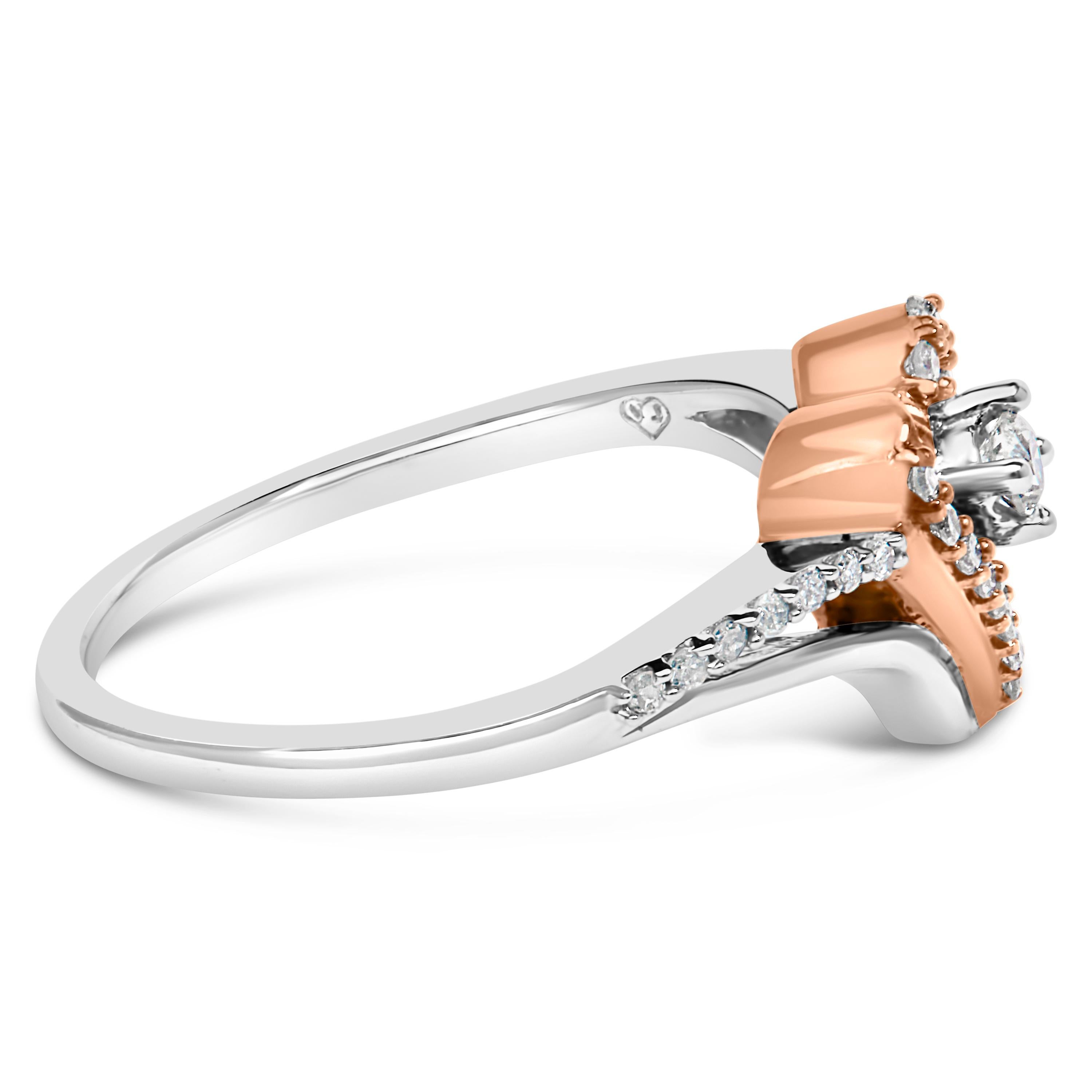Anello Promessa a cuore aperto in oro rosa 10K e argento con diamante da 1/5 Cttw in due tonalità In condizioni Nuovo in vendita a New York, NY