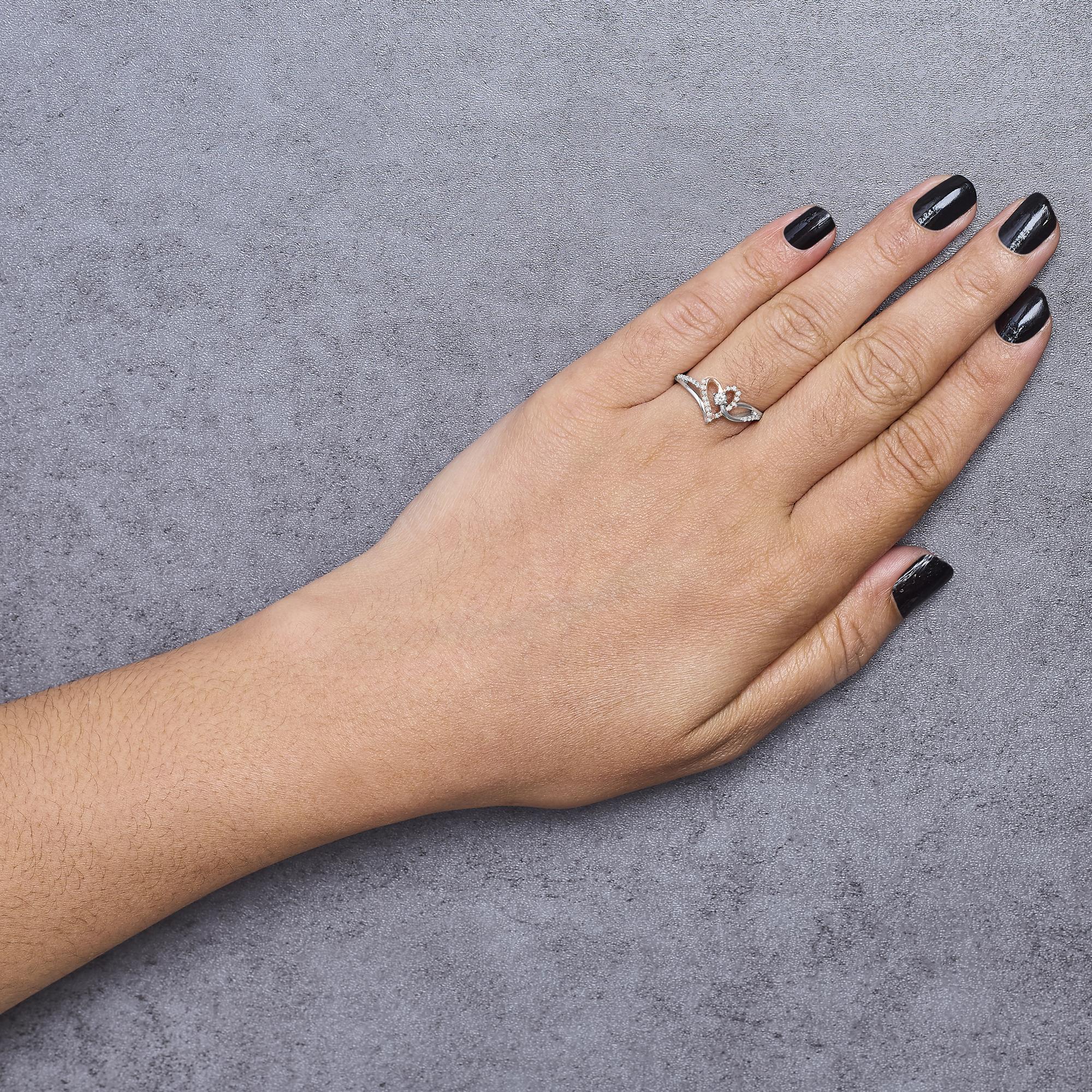 Bague de promesse à coeur ouvert en or rose 10K sur argent 1/5 Cttw Diamond Two Tone Neuf - En vente à New York, NY