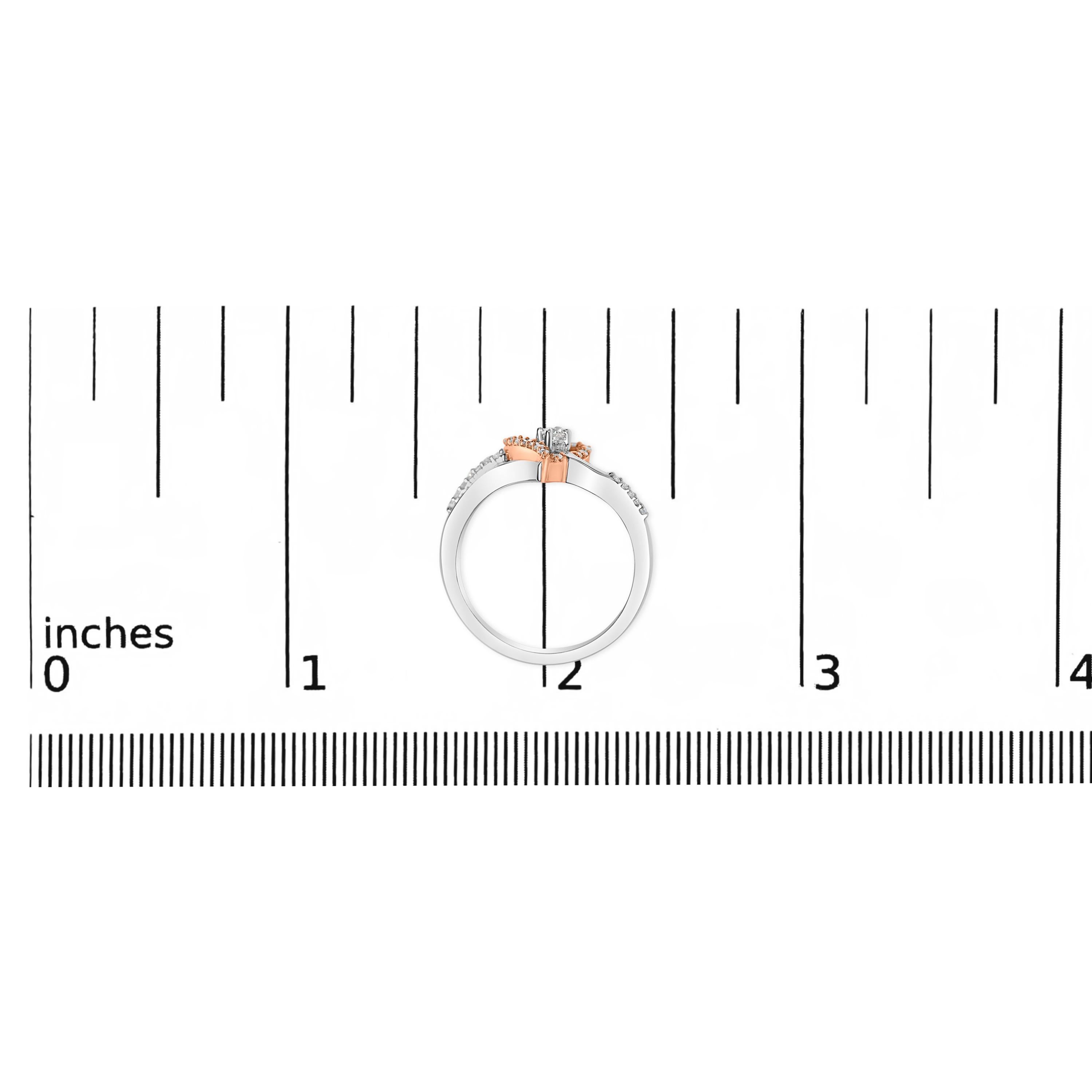 Bague de promesse à coeur ouvert en or rose 10K sur argent 1/5 Cttw Diamond Two Tone Pour femmes en vente