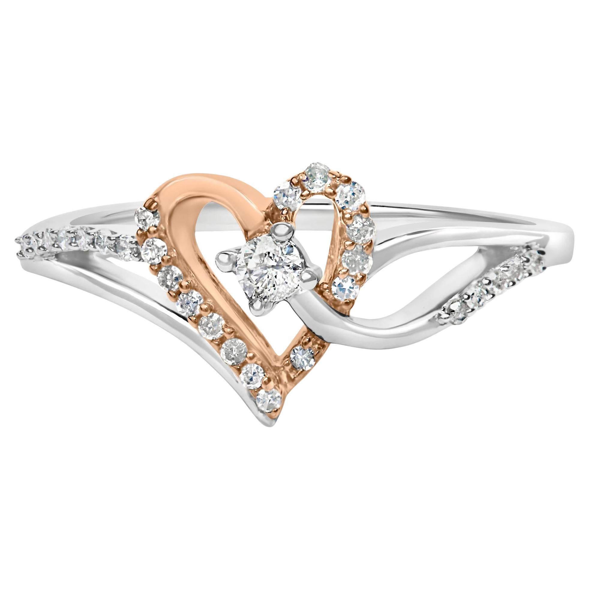 10K Rose Gold über Silber 1/5 Cttw Diamond zwei Ton offenes Herz Versprechen Ring
