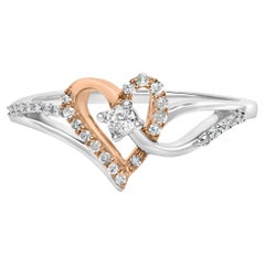 Anello Promessa a cuore aperto in oro rosa 10K e argento con diamante da 1/5 Cttw in due tonalità