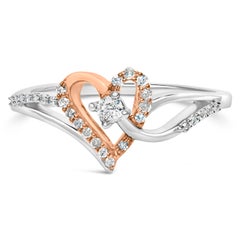 10K Rose Gold Over Silver 1/5 Cttw Diamond Two Tone Open Heart Promise Ring