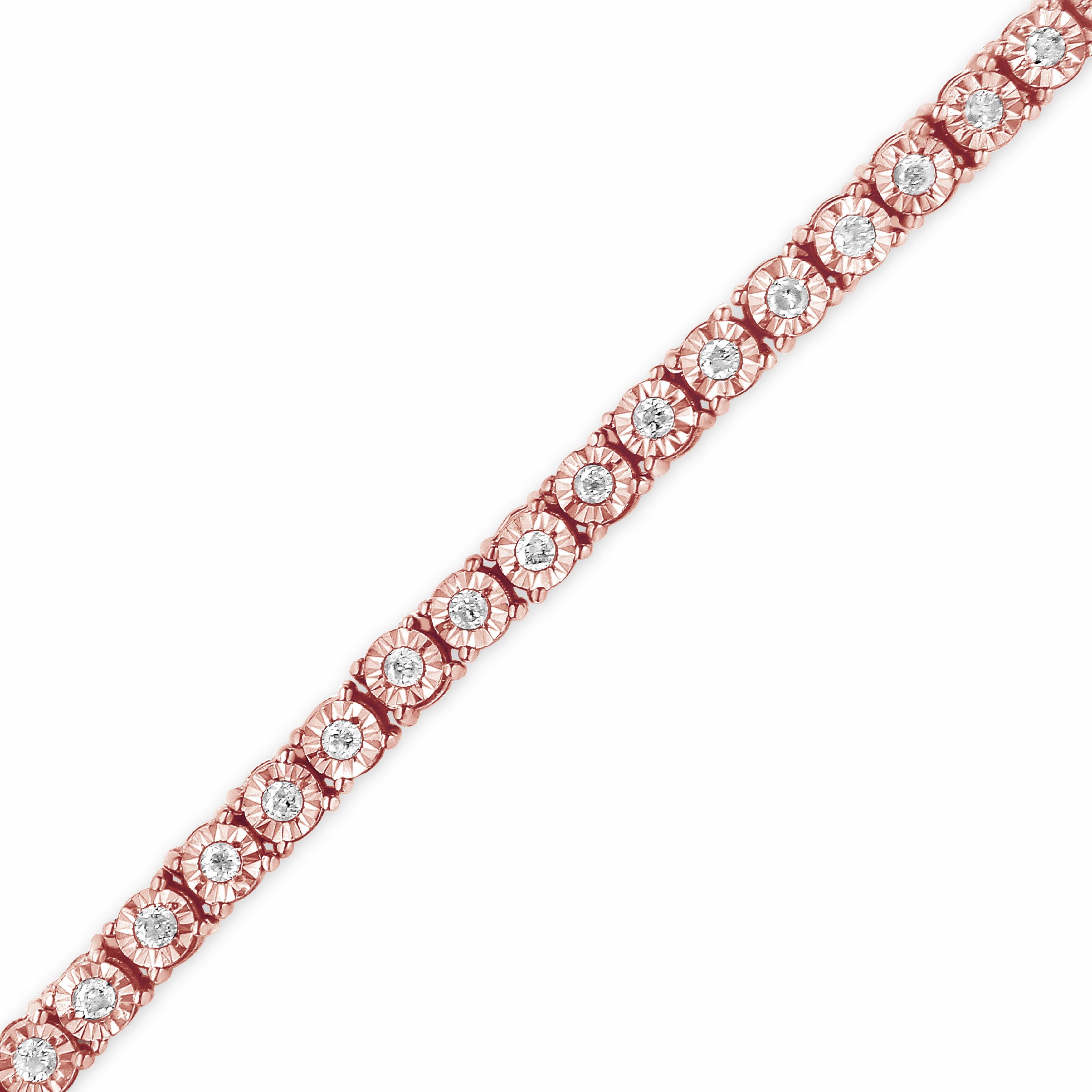 Tennisarmband aus 10 Karat Roségold über Silber 1,0 Karat Diamant mit runder facettierter Lünette im Zustand „Neu“ in New York, NY