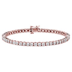 Bracelet tennis en or rose 10 carats sur argent avec diamants ronds facettés de 1,0 carat