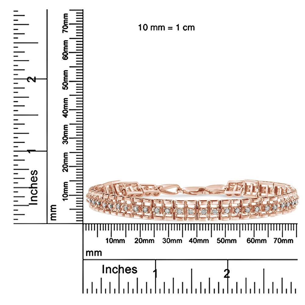 Round Cut 10K Rose Gold Over Silver 2.0 Carat Diamond Double-Link Tennis Bracelet For Sale