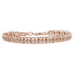 Bracelet tennis à double maillons en or rose 10 carats et argent avec diamants de 2,0 carats