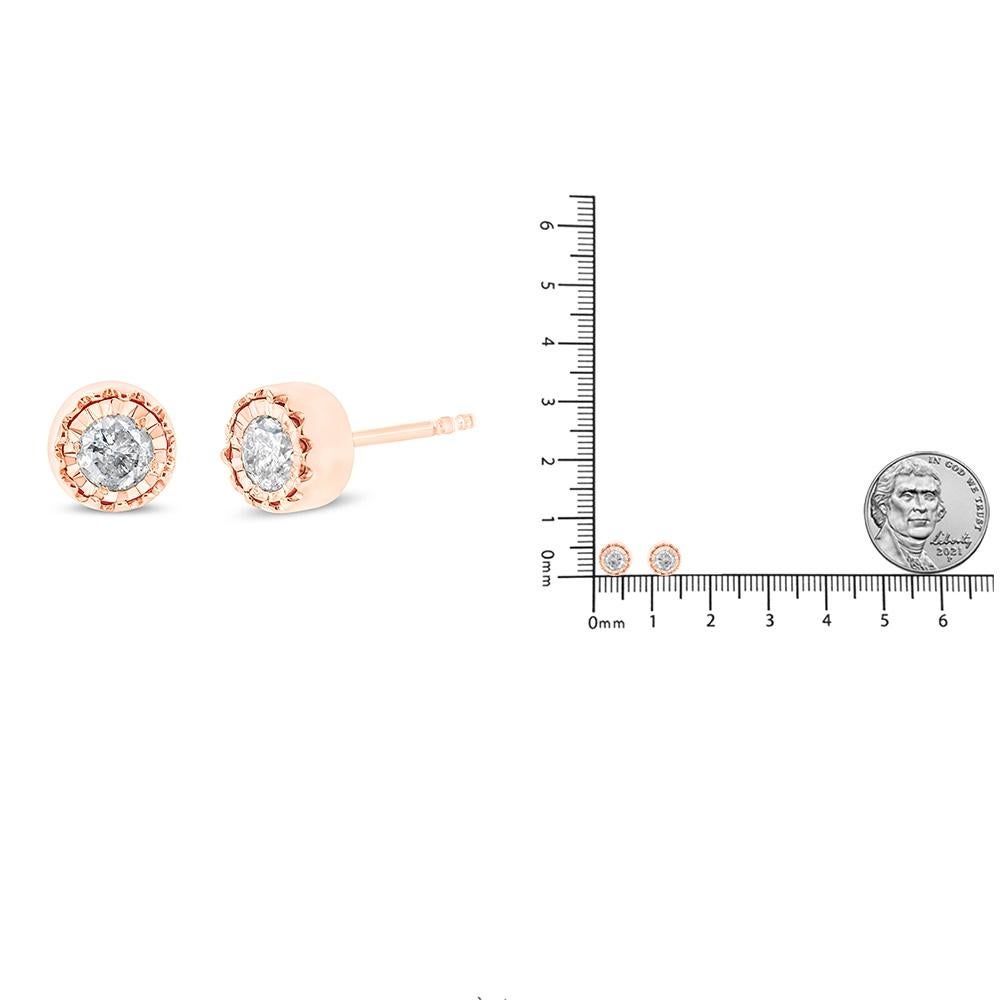 10K Rose Gold over Silver 3/8 Carat Diamond Miracle Set Stud Earrings In New Condition For Sale In New York, NY