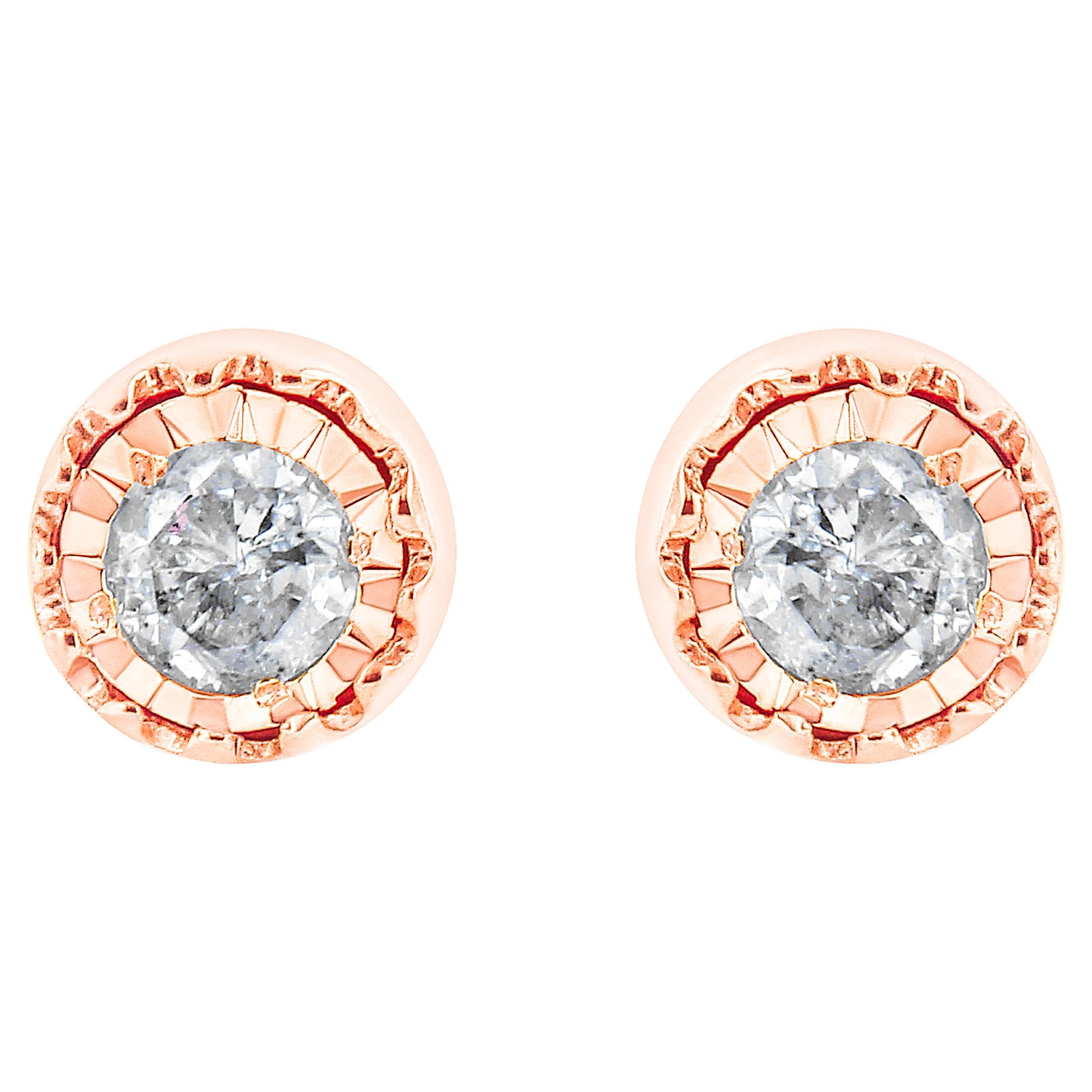 10K Rose Gold over Silver 3/8 Carat Diamond Miracle Set Stud Earrings For Sale