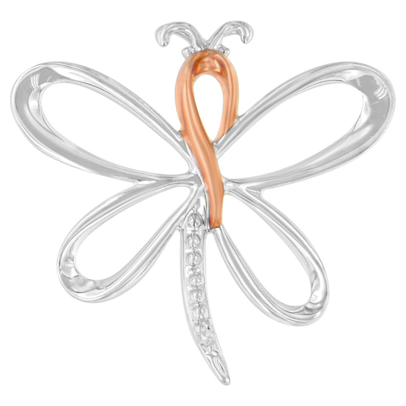 10K Rose Gold over Silver Diamond-Accented Dragonfly Pendant Necklace For Sale