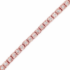 10K Rose Gold Over Sterling Silver 1.0 Ctw Diamond Faceted Bezel Tennis Bracelet