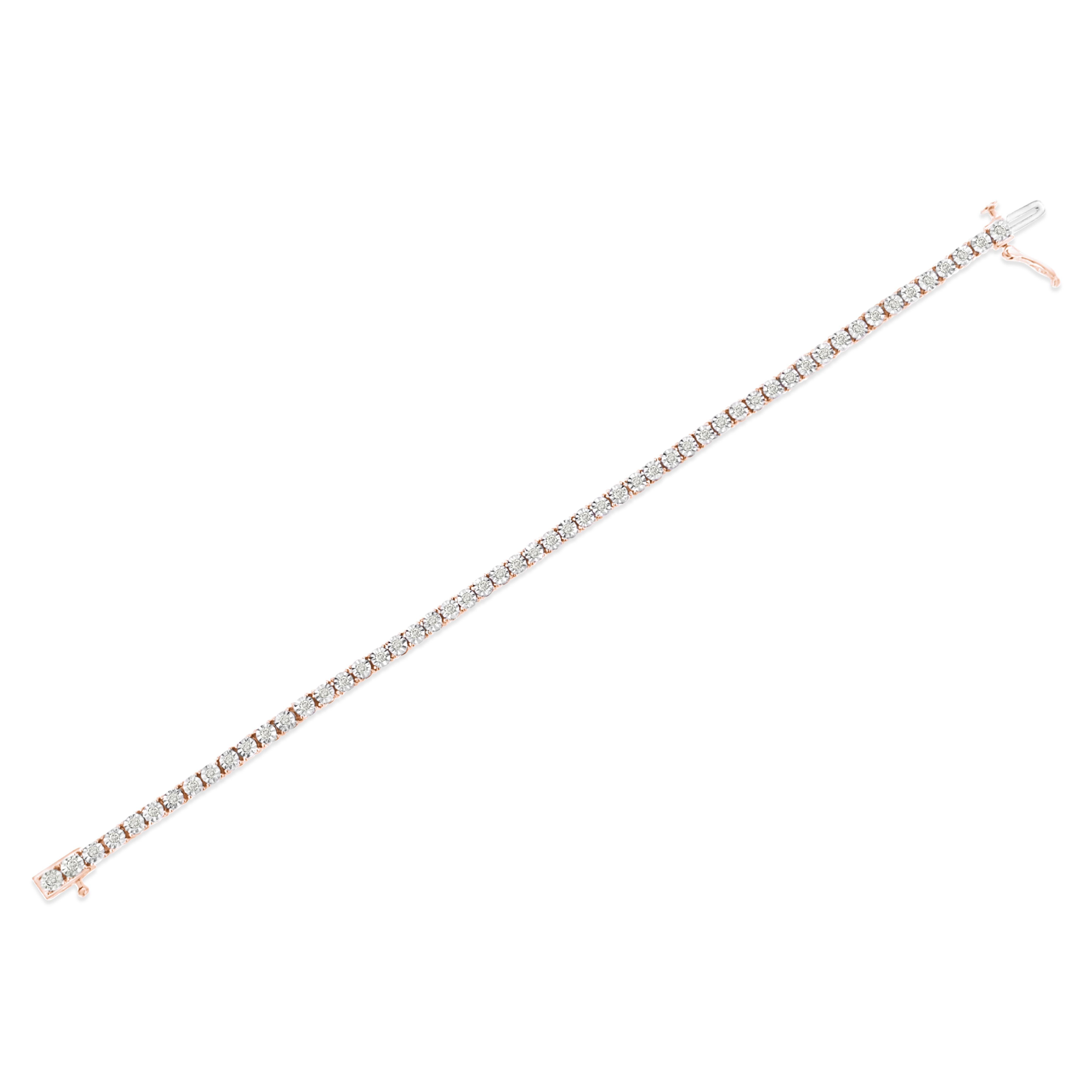 Contemporain Bracelet tennis en or rose 10 carats sur argent sterling 1,0 carat avec diamants facettés en vente