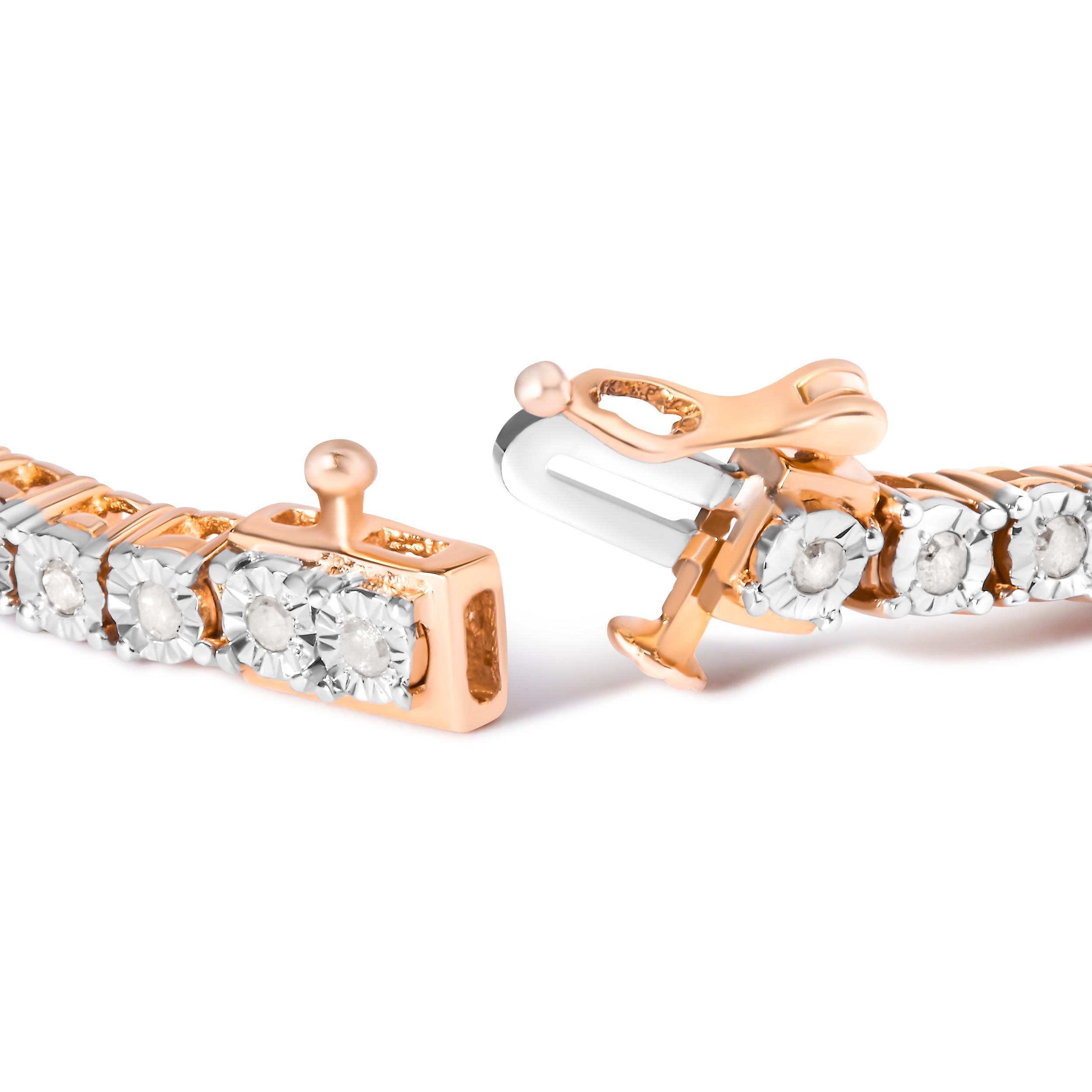 Taille ronde Bracelet tennis en or rose 10 carats sur argent sterling 1,0 carat avec diamants facettés en vente